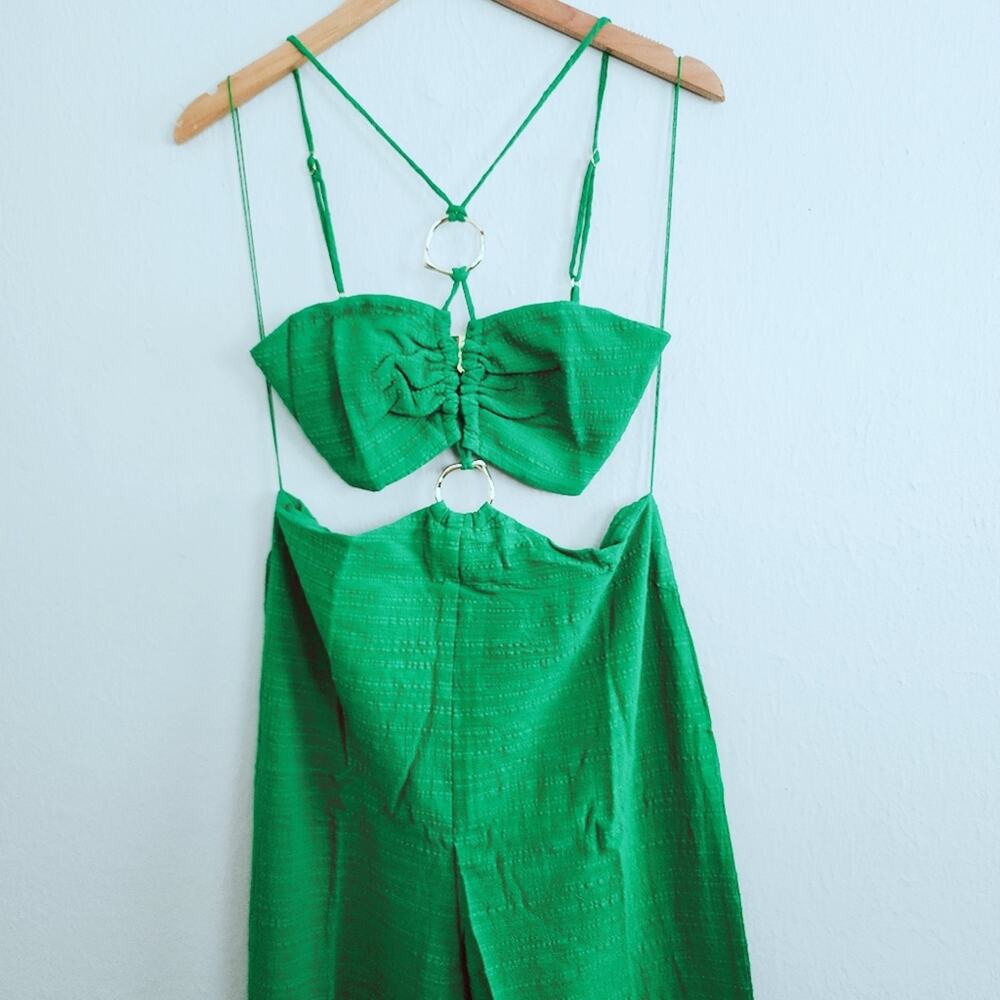 RUMER The Label Amoura Green Cutout Jumpsuit M NWT Wide Leg Emerald O-Ring - Picture 7 of 15